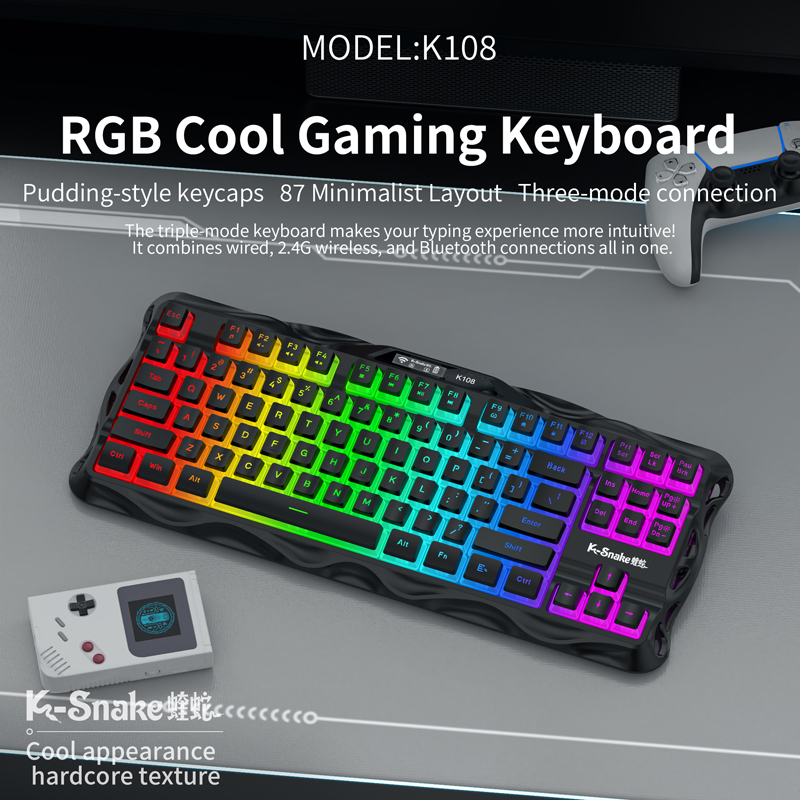 Esports Gaming Uk - ksnake K108 Keyboard nirkabel Bluetooth tiga